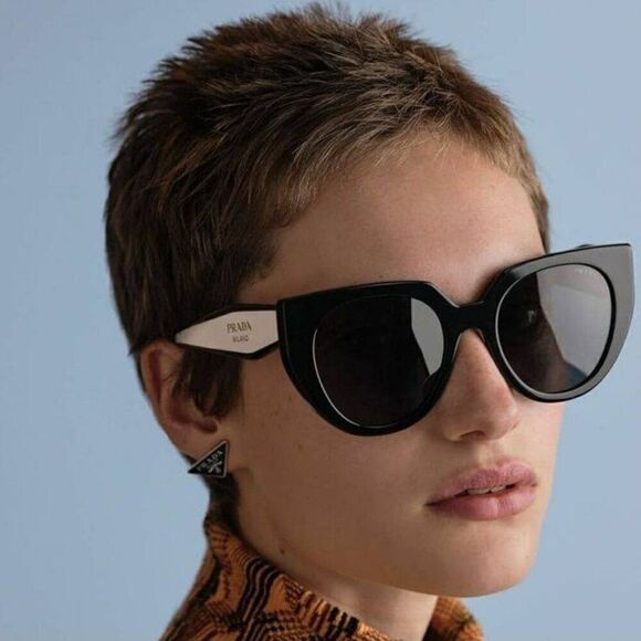 NEW Prada PR14WS 09Q-5S0 Black Talc Gray Cat Eye Oversized Women Sunglasses - Picture 9 of 12